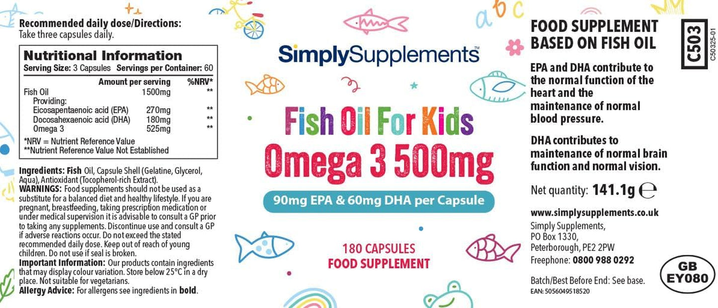 High Strength & Pure Omega 3 500Mg for Kids | for Ages 5-14 Years | 360 Capsules in Total | Manufactured in the UK