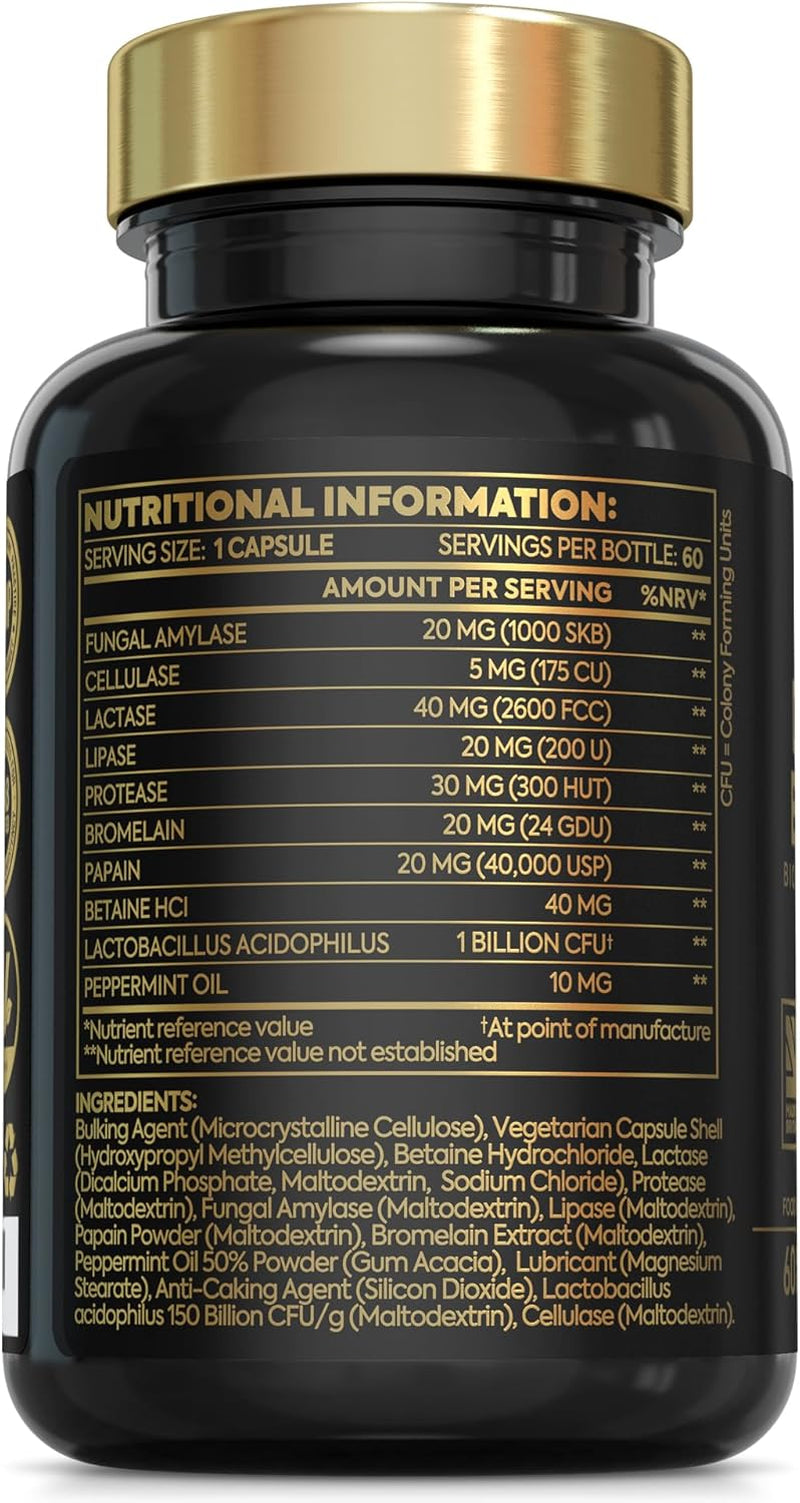 Award Winning 10-In-1 Digestive Enzyme Supplements | Made in the UK | Probiotics & Peppermint Oil for Gut Health, Bloating Relief and Belly Reduction | One Vegan Capsule per Meal | 60 Capsules