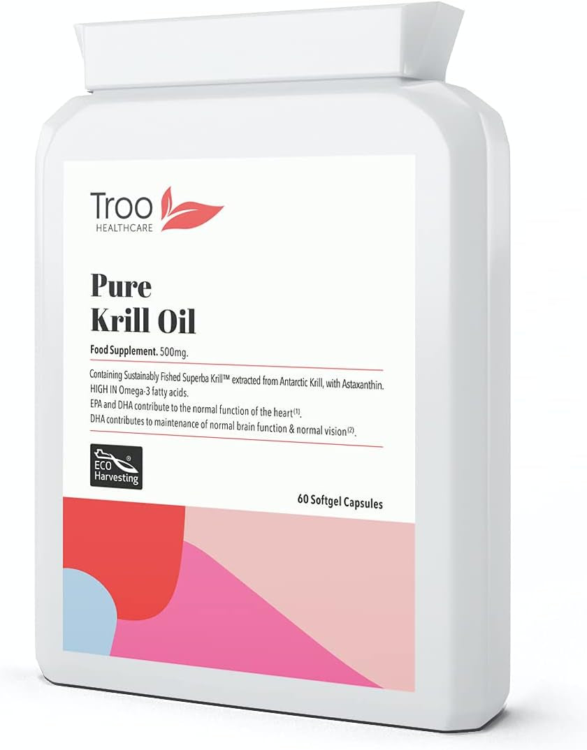 Superba Krill Oil Extract 500 Mg - 60 Soft Gel Easy Swallow Capsules – Sustainably Eco Harvested from Antarctic Krill with Astaxanthin - Manufactured to GMP Standards