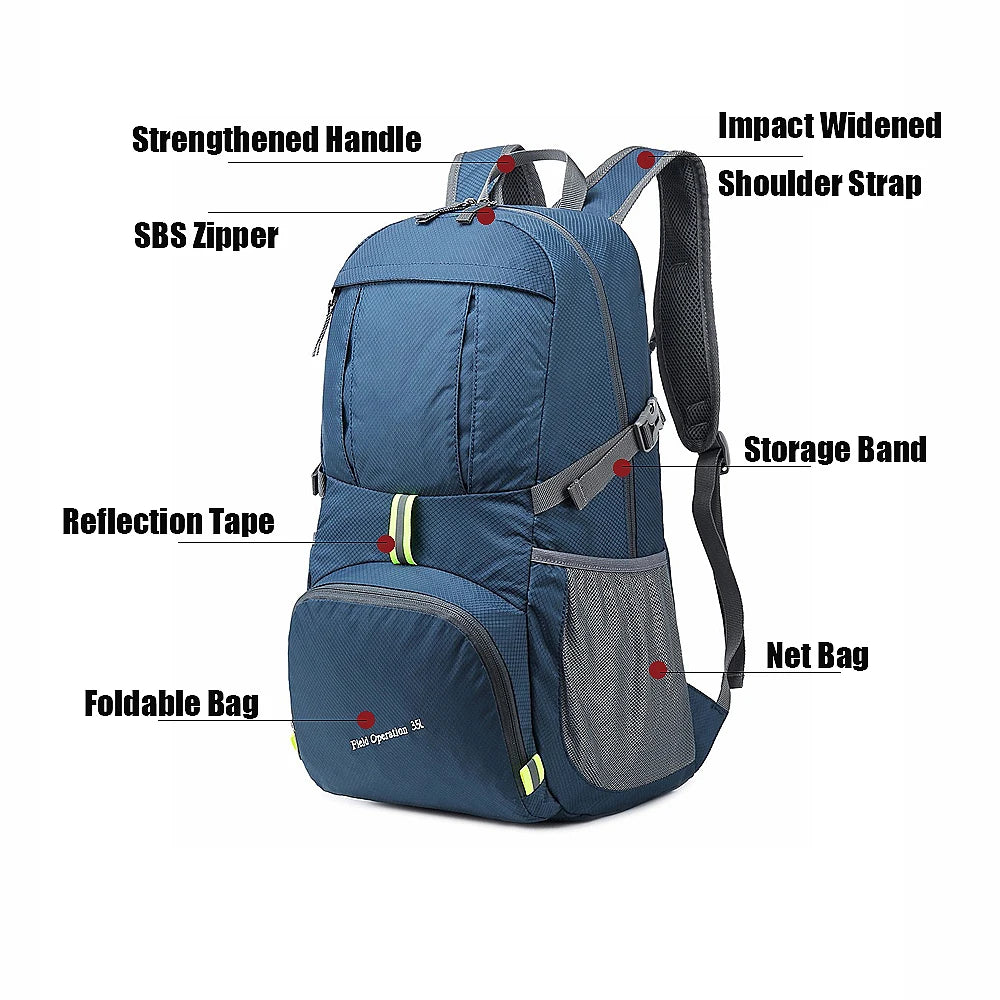 35L Outdoor Foldable Waterproof Backpack Lightweight Portable Daypack Bag Large Hunting Camping Traveling Hiking Backpacks