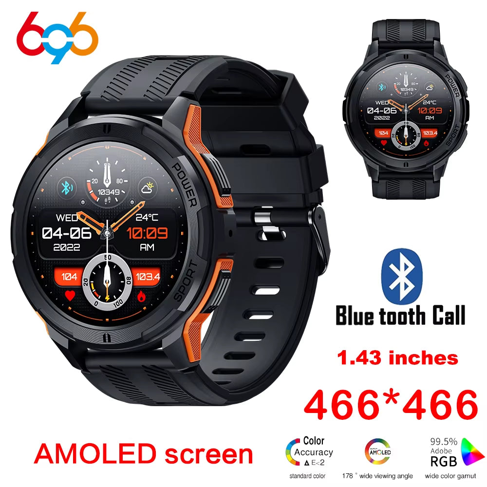 C25 Smart Watches for Men AMOLED Screen 1.43" 1ATM Waterproof Heart Rate Monitor Sports Smartwatch Blue Tooth Call Women Fitness