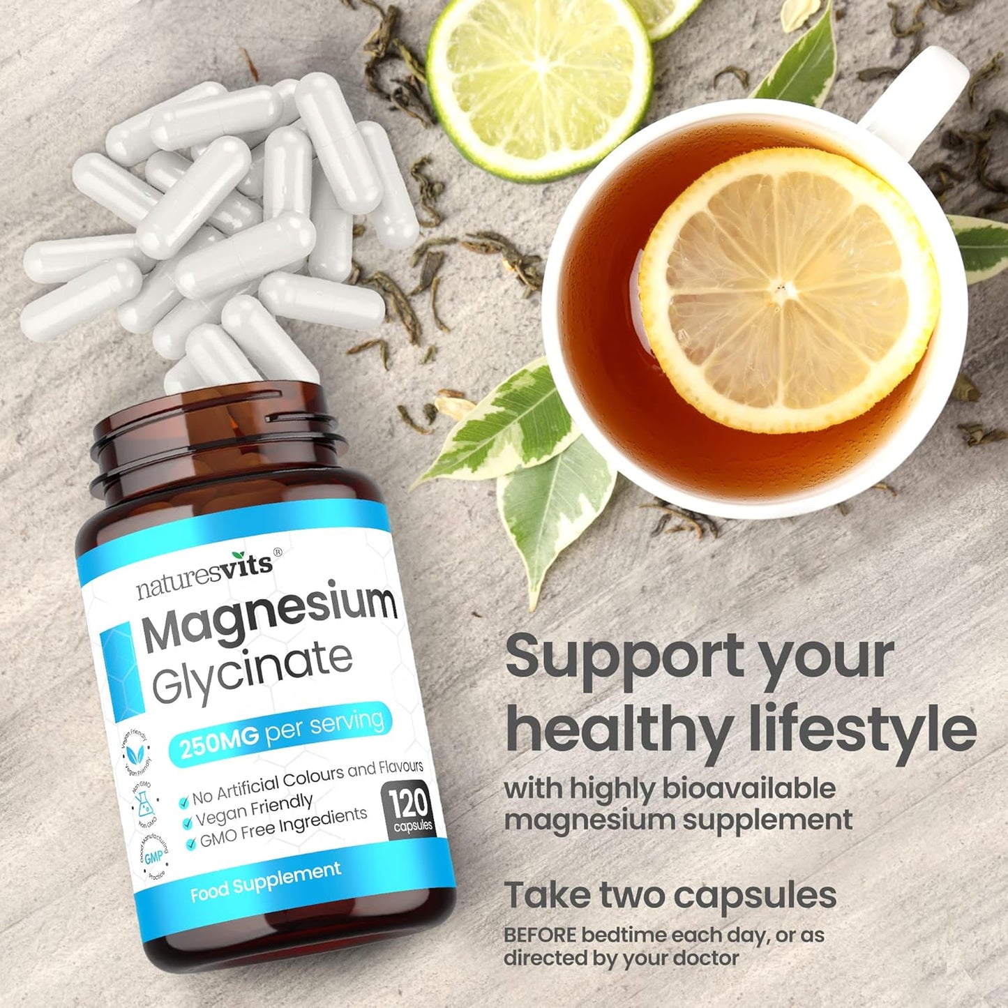 Magnesium Glycinate Capsules, 250 Mg - Bisglycinate Natural Night Time Supplement to Promote Sleep and Calm, Reduce Restless Legs and Relieve Muscle Cramps - Suitable for Women and Men