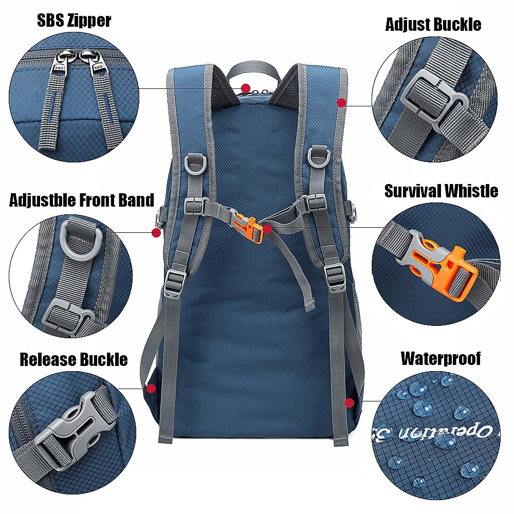 35L Outdoor Foldable Waterproof Backpack Lightweight Portable Daypack Bag Large Hunting Camping Traveling Hiking Backpacks