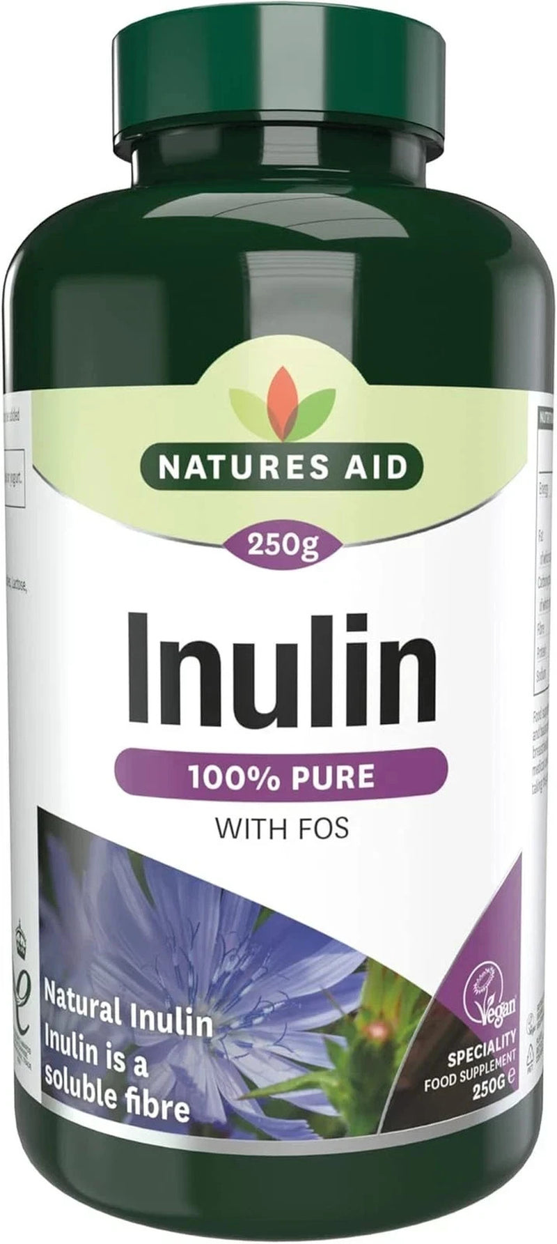 Natures Aid Inulin Powder 250 G from Chicory Root 100% Natural with FOS