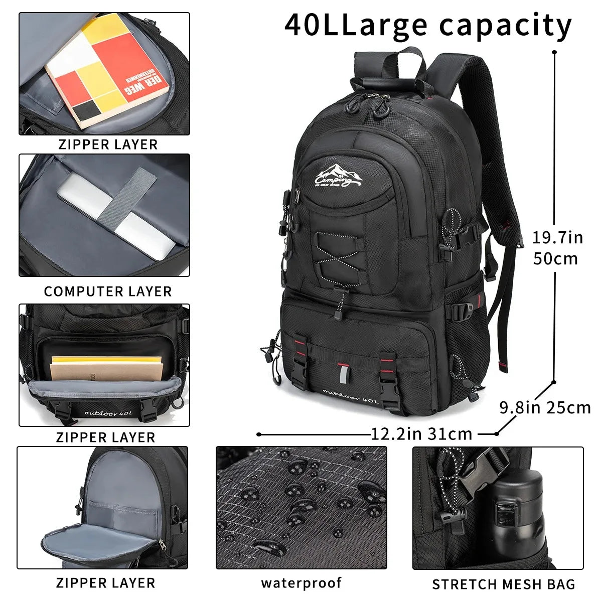 Large Capacity Cross-Border Hiking Backpack, Men'S Backpack, Travel Backpack, European and American Outdoor Luggage Bag, Fashion