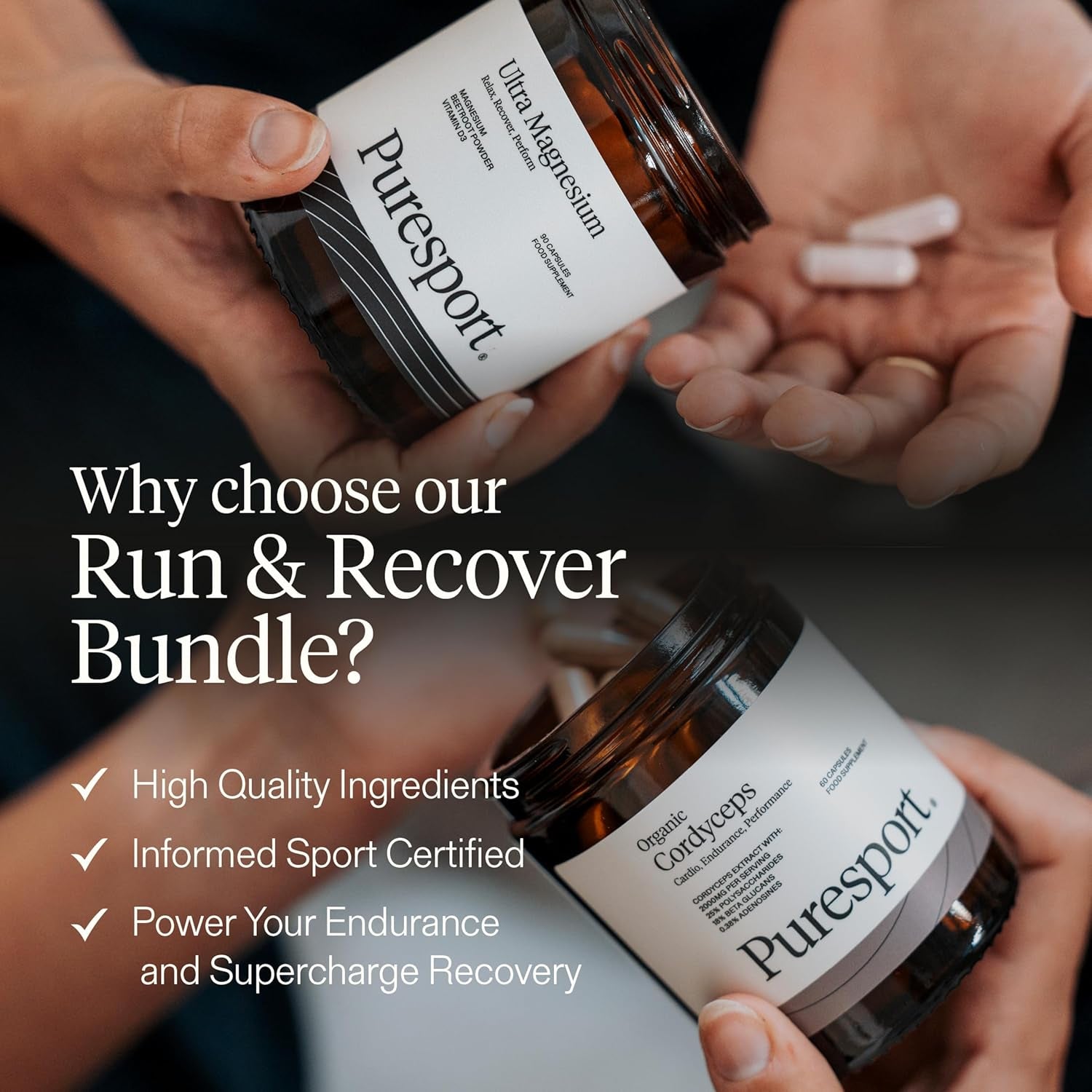 Run and Recover Bundle | 1 X Ultra Magnesium (90 Capsules) & 1 X Cordyceps (60 Capsules) | Supports Recovery, Sleep & Aerobic Efficiency | Boosts Cardiovascular Health | Vegan Friendly