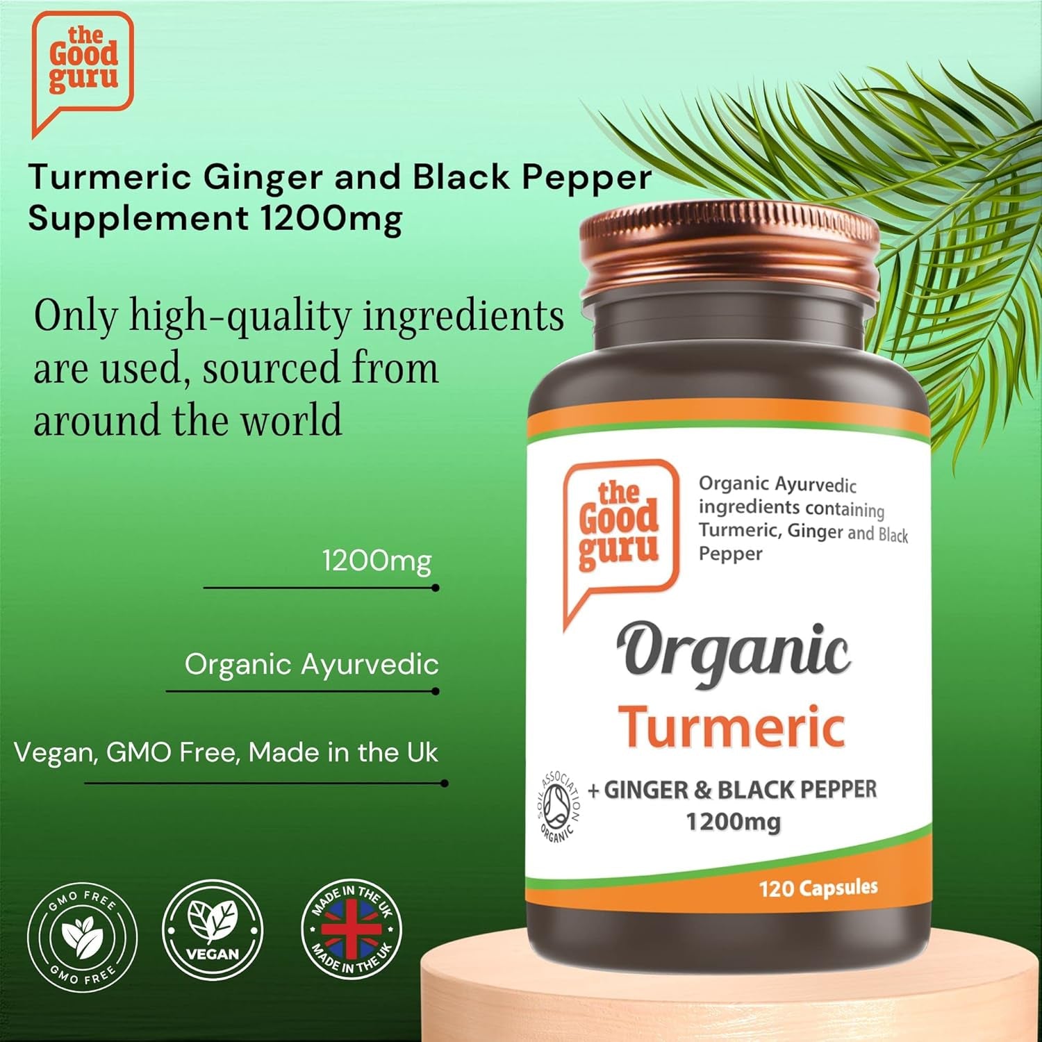 Organic Turmeric Ginger and Black Pepper Supplement 1200Mg- 120-Capsules