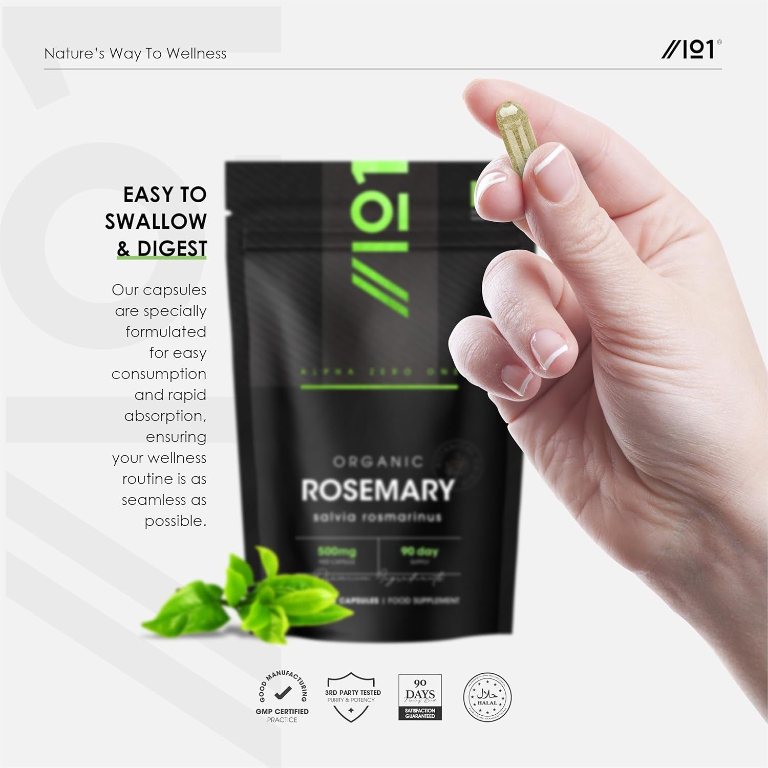 Organic Rosemary 500Mg - 90 Vegan Capsules - High Strength Salvia Rosmarinus Sup