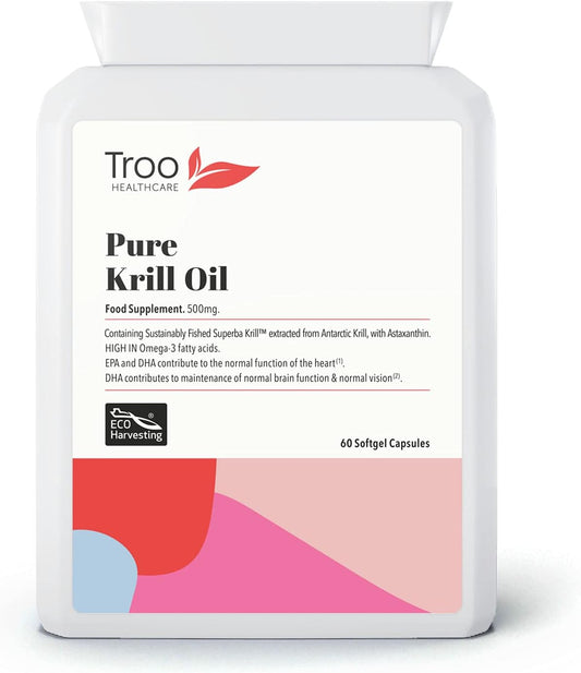 Superba Krill Oil Extract 500 Mg - 60 Soft Gel Easy Swallow Capsules – Sustainably Eco Harvested from Antarctic Krill with Astaxanthin - Manufactured to GMP Standards