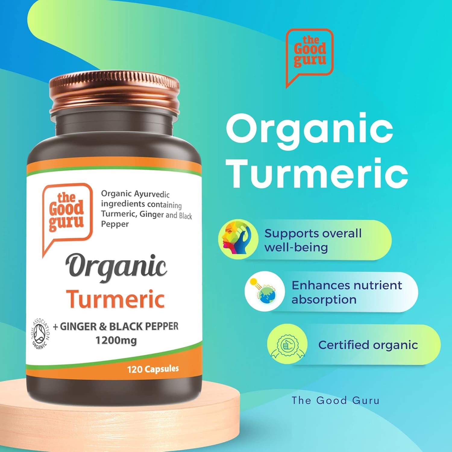 Organic Turmeric Ginger and Black Pepper Supplement 1200Mg- 120-Capsules