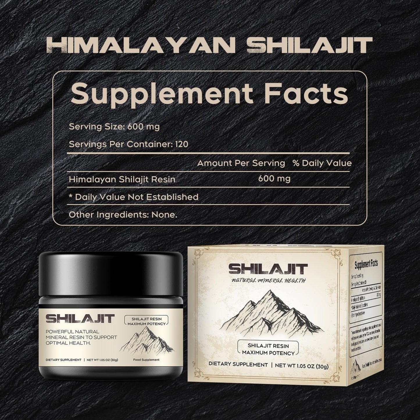 Shilajit Resin,  Pure Himalayan Shilajit Resin 600Mg with 85+ Trace Minerals Complex Beverage for Energy Support, 30 Grams a Box for Suggust 2 Months