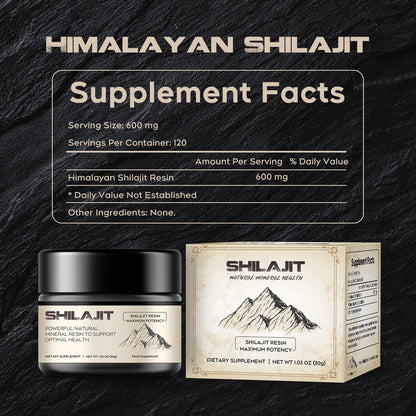 Shilajit Resin,  Pure Himalayan Shilajit Resin 600Mg with 85+ Trace Minerals Complex Beverage for Energy Support, 30 Grams a Box for Suggust 2 Months
