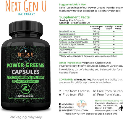Super Green Capsule 500Mg - 120 High Strength Capsules | Plant Based Antioxidant & Immunity Support | Includes Maca,Matcha, Wheatgrass, Acai, Flaxseed